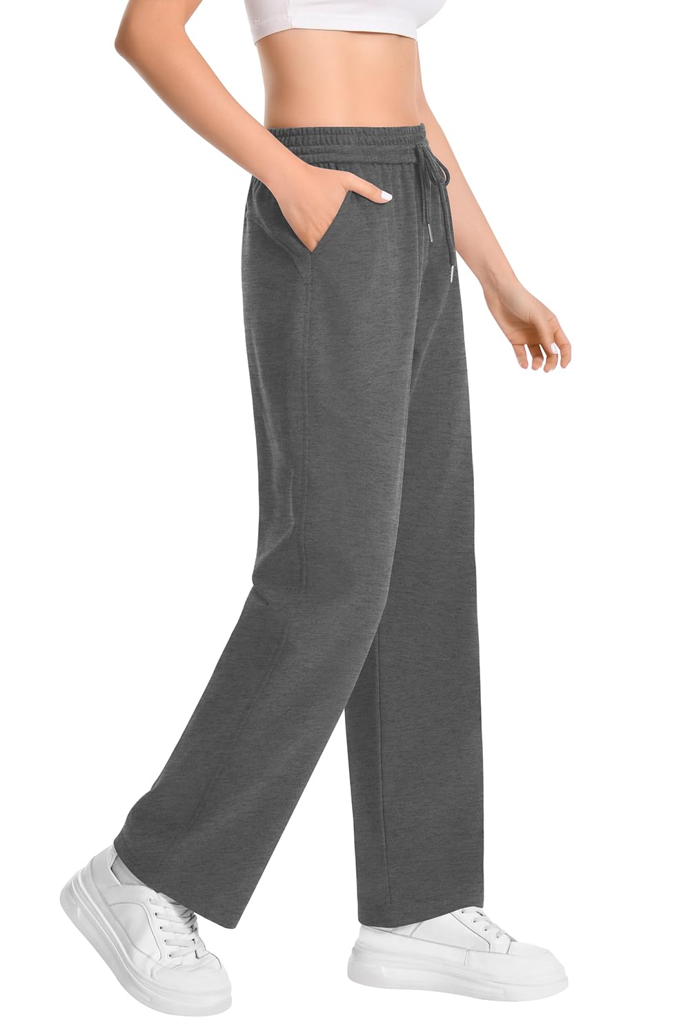 Womens Golf Bowling Pants Loose Comfy Cotton Straight Leg Open Bottom Tall Sweatpants for Women Travel Ankle Yoga Sweat Workout High Waisted Athletic Trousers Joggers Teen Girls Dark Grey XL