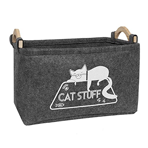Cat Toy Box, Cat Toy Storage Basket with Handles, Felt Pet Toy Basket Pet Supplies Storage Bin, Perfect for Organizing Cat Toys and Accessories