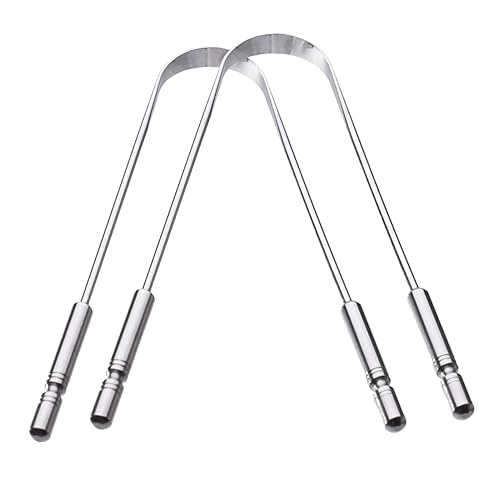 CRAFTYCASA Raspador de lengua de acero puro para adultos y niños, limpiador de lengua natural y ayurvédico para un aliento fresco (paquete de 2)