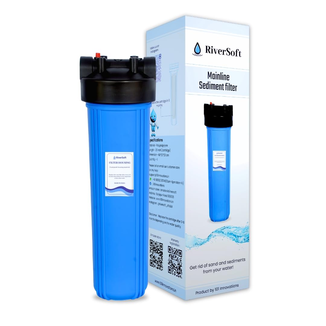 Sponsored Ad - RiverSoft ASP-20-HV5 Sediment Filter Assembly | 5 Micron Spun Cartridge | Water Filter for Tank | Mainline Installation for 1 HP/2 HP Motor (20 inch, 1 inch Inlet/Outlet, Blue, PP)