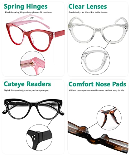 Image of Eyekepper 4-pack Cateye Design Reading Glasses Oversized Readers for Women Reading +1.25 | Ladies Magnifying Glass, Women's Stylish Reader Eyeglasses, Lightweight Cheaters, Scratch Resistant & Comfortable