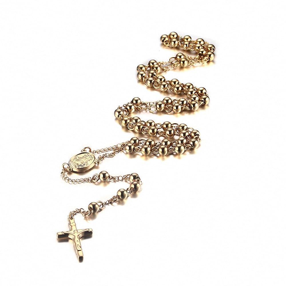 Asma Jewel House Gold Color Beads Long Rosary Stainless Steel Christian Lanyard St Benedict Cross Pendant Sweater Chain Necklace for Unisex -pendant for women (B07NDXWJ7P) Amazon Price History, Amazon Price Tracker