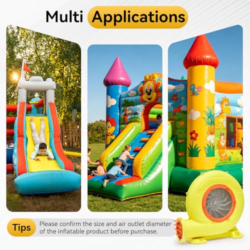 Image of Bounce House Blower, 1200W 1.61HP Powerful Air Blower with Great Heat Dissipation, Strong Wind Inflatable Blower for Bouncy Castle, Jumper, Water Slide, Bounce House, Leaf Blower Corded