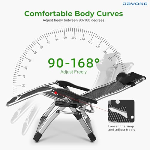 دايونغ كرسي هزاز زيرو جرافيتي مع وسادة، كرسي استرخاء خارجي مع حامل اكواب قابل للفصل ووسادة، كرسي استرخاء محمول قابل للطي للتخييم والفناء وحمام السباحة (رمادي)