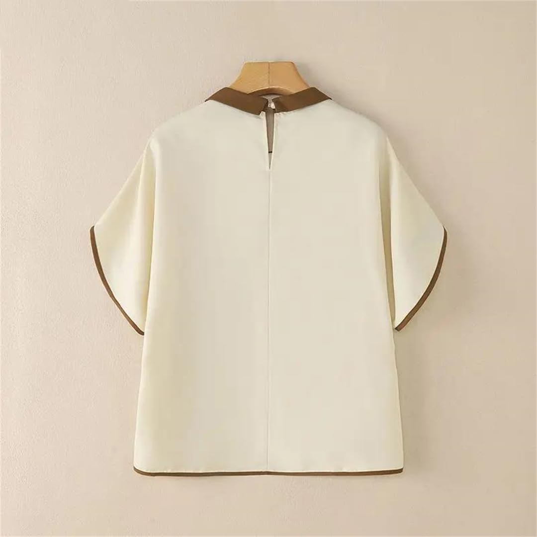 Yeuyyben Camicette da donna estive casual chic plissettate mezze maniche top a contrasto di colore