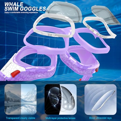 Image of Whale Swim Goggles, HD Anti-Fog Goggles, Unisex | 100% UV Protection | Anti-Fog Design Clear Wide-Angle Underwater View