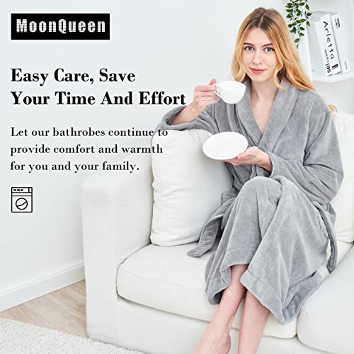 Moonqueen Womens Bathrobe - Ultra Absorbent - Shawl Collar Soft Plush Fuzzy Spa Robe For Women - Not Shed Fuzzy (X-Large, Light Grey) #TOP2