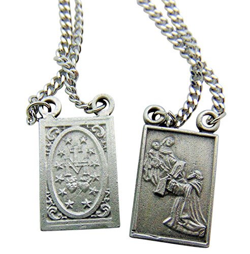 Westman Works Pewter Catholic Scapular Medal Our Lady of Mount Carmel & Sacred Heart on a Stainless Steel Chain4