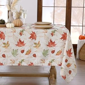 Softalker Herbst Tischdecke abwaschbar 100x140 cm Beige mit Blätterdruck rechteckig Tischdecken wasserabweisend für Outdoor Esstisch Garten Wohnzimmer Geschenk Herbstdeko herbstliche Tischdeko