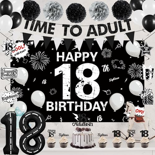 Image of Holkcog Black 18th Birthday Decorations for Girls Boys