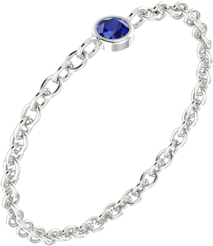 14k Gold Chain Rings for Women with Natural 2.2mm Birthstone, Women's Statement Rings, Chain Rings