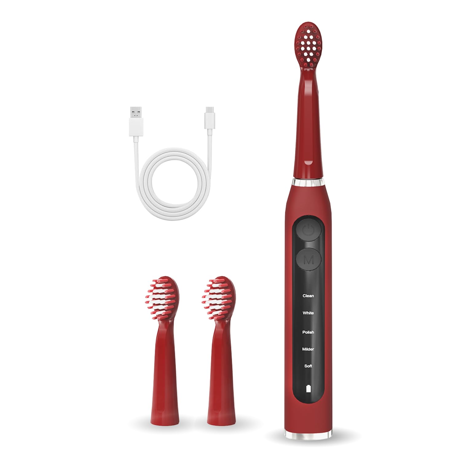 Obvie Sonic Electric Toothbrush For Adults With 5 Modes, 3 Brush Heads, Rechargeable & IPX7 Waterproof, 30-Day Battery Backup, Automatic Power Toothbrush for Men Woman (Red)