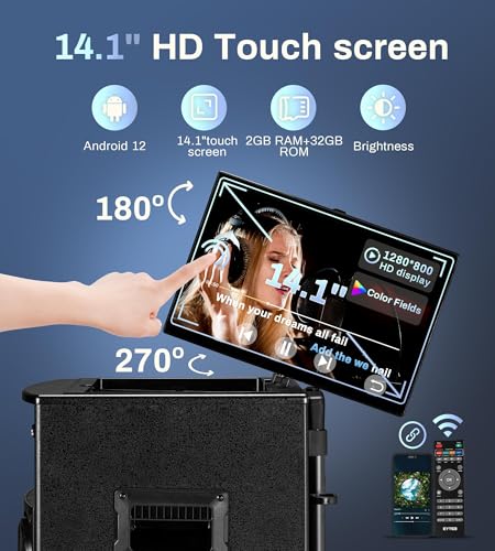 Image of Karaoke Machine with Screen Lyrics Display for Adults 14.1 inch Touch Screen, Portable Karaoke Speaker PA System 800W Peak Power with 2 Wireless Mics, DJ Lights, WiFi, HDMI for Home TV Outdoor Party