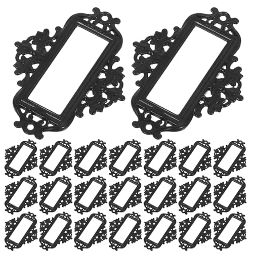 Genérico Portaetiquetas Metálico Vintage para Cajón 24 Unidades Negro Marco Rectangular Ranura para Tarjetas Soporte Organizador para Archivos Armarios y Oficina