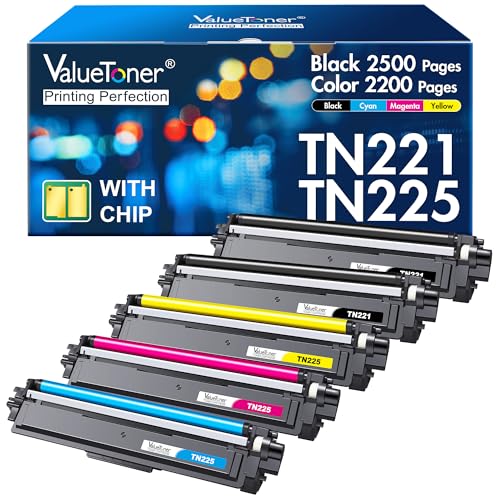 Valuetoner Compatible Replacement TN221 Toner Cartridges TN 225 for Brother TN221 TN-225 Toner for Printer MFC-9130CW HL-3170CDW HL-3140CW MFC-9340CDW MFC-9330CDW (2 Black 1 Cyan 1 Magenta 1 Yellow)