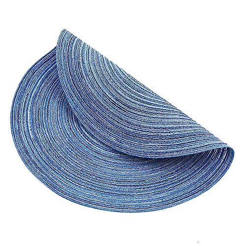 Image of SHACOS Round Braided Placemats Set of 6 Circle Place Mats Kitchen Table Mats for Dining Table Wedding Party (Blue Gray, 6)