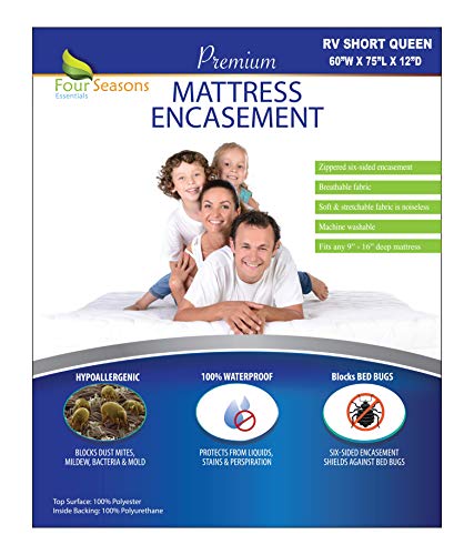 Four Seasons Essentials RV Short Queen Mattress Protector (60" Wx75 L) Bedbug Waterproof