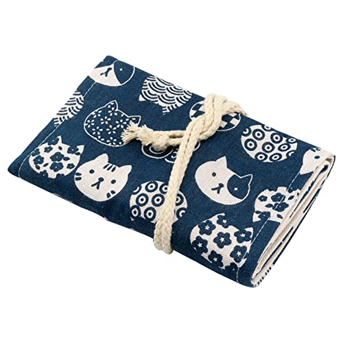 Image of Canvas Pencil Wrap Case, 48 Holes Colored Pencil Roll Holder Storage Pouch for Office (48 Holes, Blue-2)