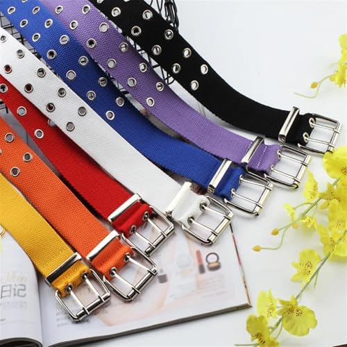 Long Personality Harajuku Casual Rings Black Metal Belt Students Jean Canvas Waist Belts Silver Pin Buckle3