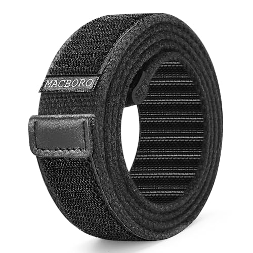 MACBORO Nickel Free Non Metal Tsa Approved Hypoallergenic Airport Security Belts for Men No Scratch Without Buckle Belt Mechanic Black Nylon Belt
