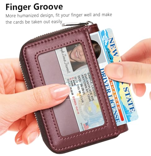 Image of FurArt Zipper Wallet Women, RFID Blocking Credit Card Wallet, Business Card Holder, Compact Size KeyChain Wallet, Pearl Burgundy, small, Classic