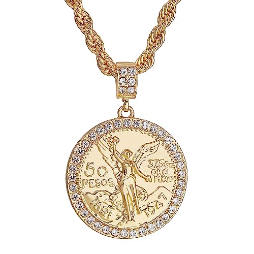 Hip Hop 14k Gold Plated Iced Centenario Pendant 24