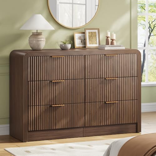 Image of Decofy Fluted 6 Drawers Dresser, 47.2'' Wide Chest of Drawers for Bedroom
