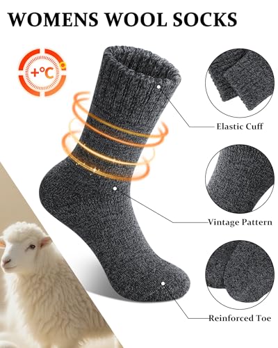 Image of Loritta Wool Socks for Women, Winter Warm Hiking Boot Socks Gifts | Classic Cozy Crew, Vintage Knit, Soft Thick House Socks, Outdoor, Christmas Gift, Stocking Stuffers for Mom Grandma Wife