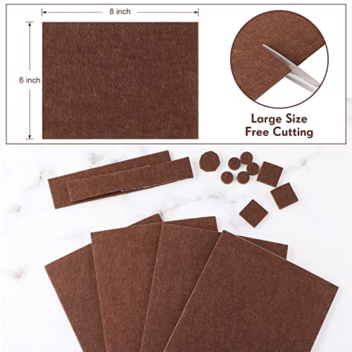 24 Pack Felt Furniture Pads For Hardwood Floors 8 X 6 Inch Heavy Duty 1/5 Inch Self Adhesive Furniture Felt Sheets Cuttable Felt Chair Pads Anti Scratch Furniture Floor Protectors Brown #TOP3