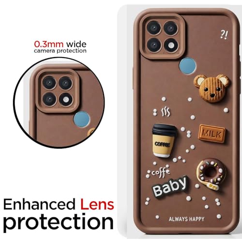 Image of Bintage Case Ball Bear| Donut| Milk Cake| Baby| Coffee Rubber Case Camera Protection Back Cover Compatible for Oppo A15 / Oppo A15s - Brown