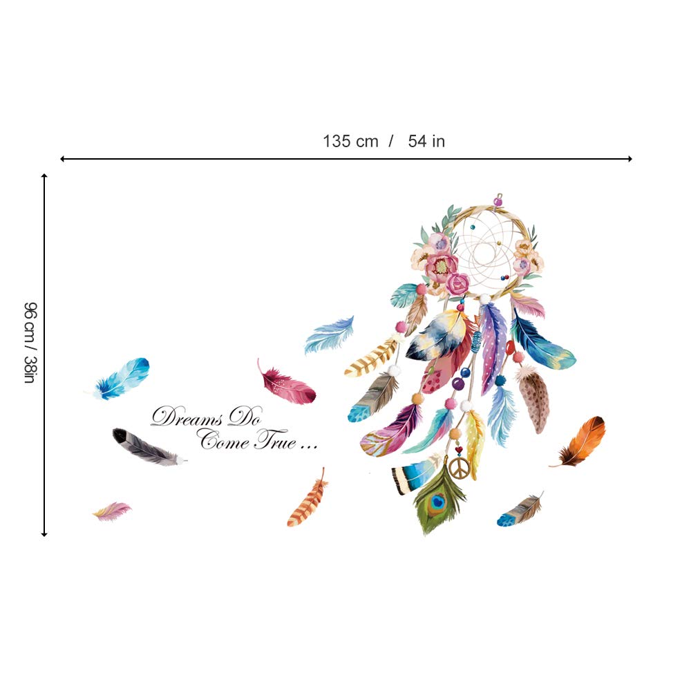 Calcomanías De Pared Con Diseño De Plumas Coloridas Y Estrellas, Diseño De Plumas Rosas De Sacinora Dreamcatcher Plume Art Calcomanias De Vinilo