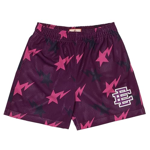 Jourhong Shorts Mesh Print Drawstring Shorts Hip Hop Casual Cool Workout Basketball Short Pants