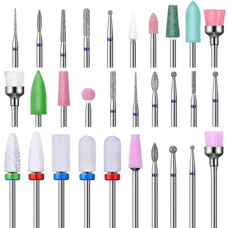 30Pcs Zoostliss 3/32 Inch Ceramic Nail Drill Bits for Diamond Cuticle Efile Carbide Remover Bits for Home Salon Acrylic Gel Nail Manicure Pedicure Tools
