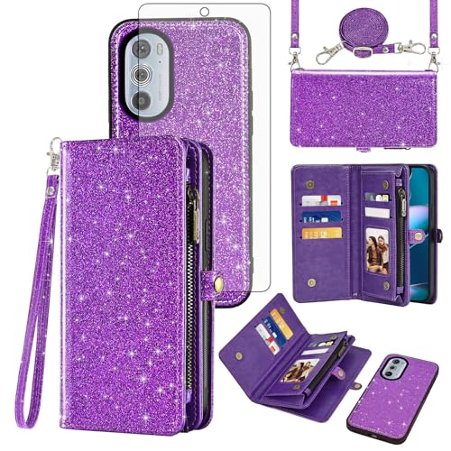 Protection Moto Edge+ 5G UW avec étui portefeuille fermeture éclair violet