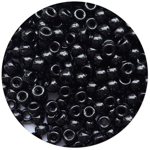 1000Pcs Black Pony Beads 6x9mm Bulk Acrylic Kandi Beads for Friendship Bracelets Jewelry Making Hair Braiding DIY Crafts