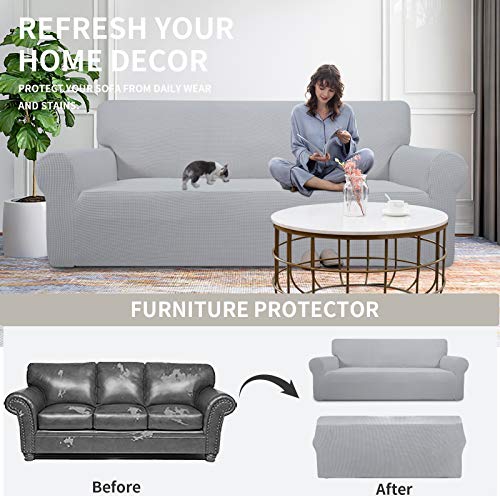 Image of Easy-Going Stretch Oversized Chair Sofa Slipcover 1-Piece Couch Sofa Cover Furniture Protector Soft with Elastic Bottom for Kids Spandex Jacquard Fabric Small Checks Silver Gray