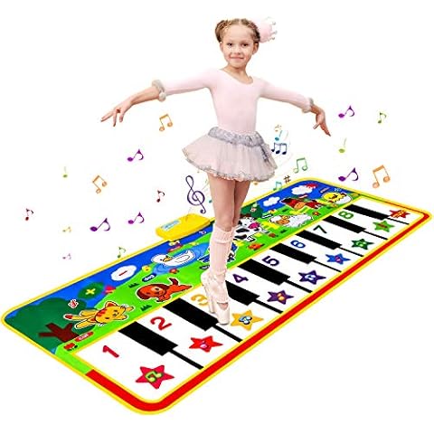 M SANMERSEN Piano Mat, 53'' x 23'' Musical Toys for Toddlers Floor Piano Touch Playmat with 8 Animal Sounds, Music Piano Keyboard Dance Mat Toddler Toys Gifts for Boys and Girls 1 2 3 4 5 Year Old Cover
