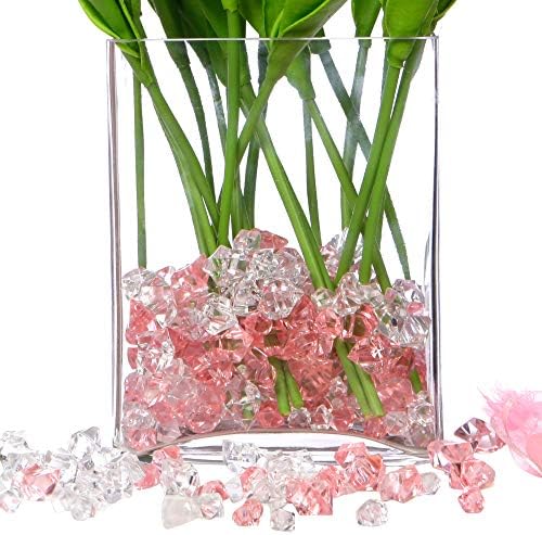 LUSSO LIA 150 pcs Fake Crushed Ice Rocks Fake Diamonds Acrylic Crystals Gemstones for Vase Fillers Wedding Decoration Home Decoration Party Decoration Table Scatter Crystals (Pink/Transparent)