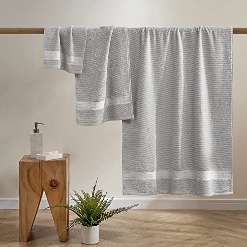 Pendleton – Los Lunas Tonal Towels – Soft Cotton Terry Bath Towel – Plush Turkish Cotton Bath For Bathroom – Absorbent – Light Gray – 30” X 56” #TOP11