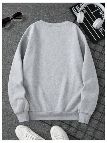 SHENHE Men's Graphic Letter Print Crew Neck Sweatshirt Drop Shoulder Long Sleeve Sweatshirt Top Small Grey2