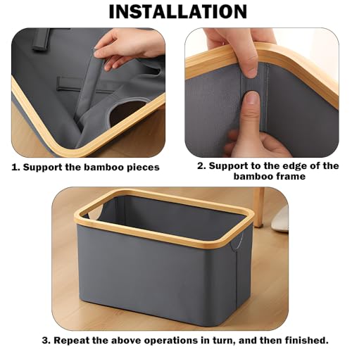 52L Collapsible Laundry Baskets,Foldable Laundry Basket Bin with Bamboo Handles,Large Dirty Fabric Clothes Hamper Oxford Washing Baskets for Laundry Sorting,Toy,Towel Storage,Bedroom,Bathroom (Grey) - Image 5