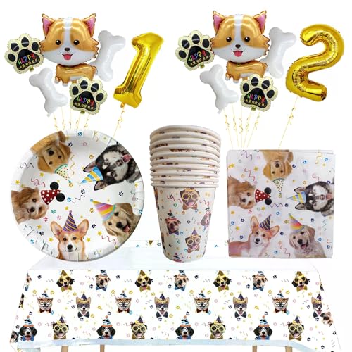 ペット犬パーティープレートカップナプキン使い捨て食器セット子犬犬テーマ誕生日パーティーの装飾バナー用品骨バルーン