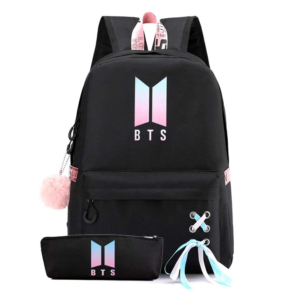 USB Kpop Backpack Casual Backpack Kpop Laptop Bag College Bag Book Bag Fashion Daypack (one size, black)