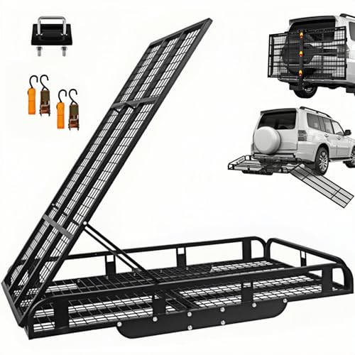 700 LBS Foldable Mobility Scooter Carrier with Foldable Ramp, Stainless Steel Alloy Hitch Cargo Carrier with Hitch Tightener, Tow Hitch Cargo Carrier for Pickup SUV Van Sedan (Black 700LBS)