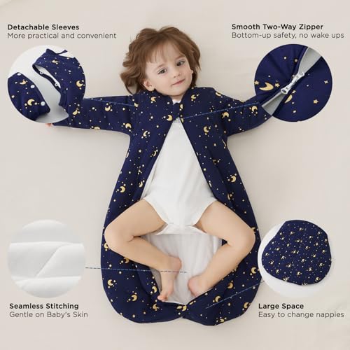 Image of Duomiaomiao 3.5 TOG Baby Sleep Sack 100% Cotton Winter Long Sleeve Baby Wearable Blanket, Super Warm Quilted Comfy Toddler Sleeping Bag