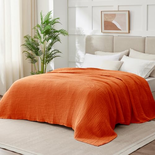 Image of 100% Cotton Muslin Blanket 50 inchx 60 inch, 6 Layers Breathable and Lightweight Cotton Throw Blankets for Couch, Soft Cooling Summer Gauze Blanket for Adults All Season, Burnt Orange