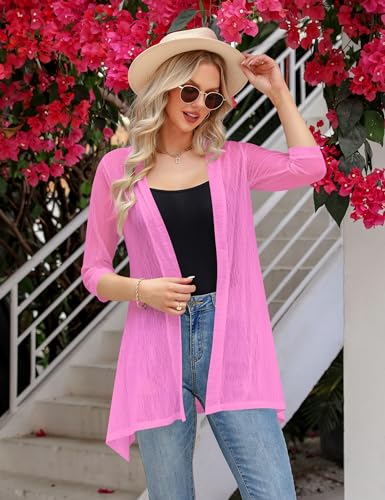 Image of iClosam Women Casual 3 /4 Sleeve Sheer Open Front Cardigan Sweater Kimono