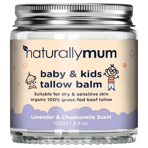 NaturallyMum Baby & Kids Tallow Balm | All-Natural Organic Grass Fed Beef Tallow | Moisturizing Cream | For Dry & Sensitive Skin | All in One Skincare Solution | 4.2 fl oz