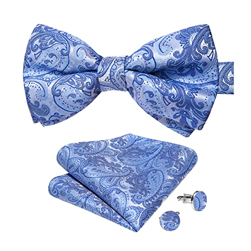 Image of DiBanGu Paisley Pre-Tied Bow Ties for Men Silk Adjustable Bowtie and Pocket Square Cufflinks for Wedding Party