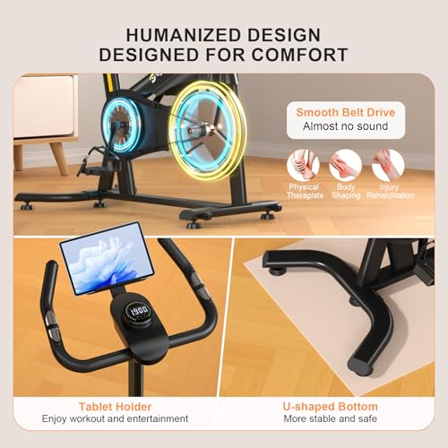 Image of Exercise Bikes for Home,Spin Bike with Adjustable Magnetic,Brake Pad Resistance Silent Belt Drive,350lbs /300lbs Weight Capacity &Upgraded Version Seat for Home Cardio&Weight Loss(QM-530W)
